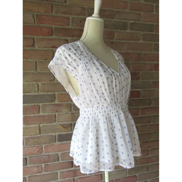 Old Navy Waist-Defined Printed Dolman-Sleeve Top White Geo Women's S - Picture 3 of 16